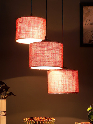 Devansh Devansh Pink Jute Round Drum Cluster Hanging Lamp Pendant Lamp Ceiling Lamp(Pink)