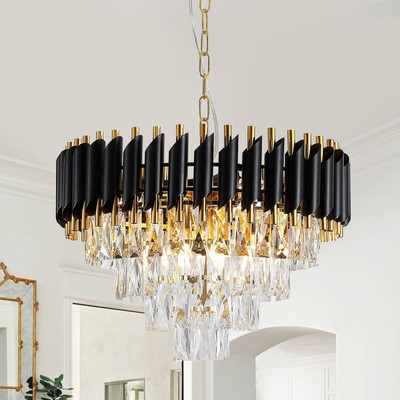 MSM crystal Black gold polish metal 500m chandelier hanging ceiling pendant jhoomer Chandelier Ceiling Lamp(Black, Gold)