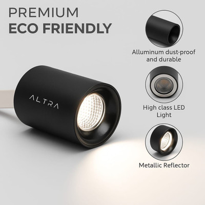 ALTRALIGHTS 3W Energy-Efficient Natural White (4000K) Light Shade Metal Set of 1 Cylinder Recessed Ceiling Lamp(Black)