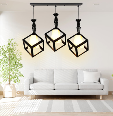 CARSTEN CARS-71 CUBE WHITE PVC GLAS LINEAR THALI Chandelier Ceiling Lamp(Black, White)