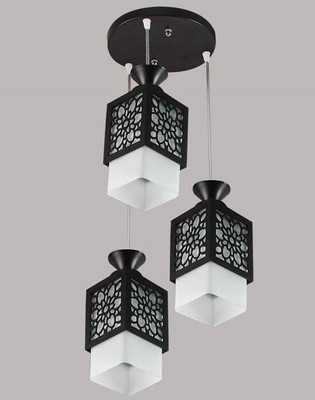 VAGalleryKing 3Light Squre Wooden Box With Glass Hanging Chandeliers Pendant Lamp Ceiling Lamp(Black)