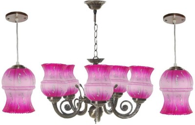 VAGalleryKing Multicolor Glass Decorative 5Lite Jhumar With 2 Hanging Light Combo Pack Chandelier Ceiling Lamp(Pink)