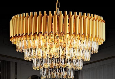 spark world Modern Chandelier with K9 Crystal For Home Decoration Chandelier Ceiling Lamp(Gold)