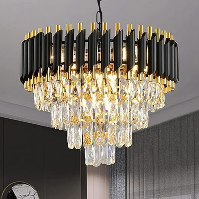 KINIS Crystal 3 Light (WW/WH/NW) Led Jhoomer Ceiling Lights Chandelier Ceiling Lamp(Black, Gold, Clear)
