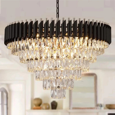 Yavik crystal polish metal 600mm hanging pandent jhumar black gold chandelier Chandelier Ceiling Lamp(Gold, Black)
