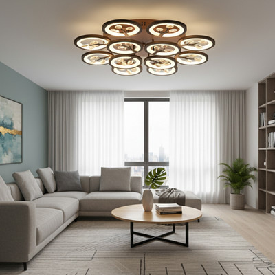 vibunt vibunt 12LED 3-in-1 Chandrila with Remote and Built-in Speaker. Chandelier Ceiling Lamp(Brown)