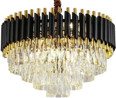 Risa Modern k9 Crystal Black Gold Polish metal 500mm hanging pendant jhumar Chandelier Ceiling Lamp(Black, Gold)