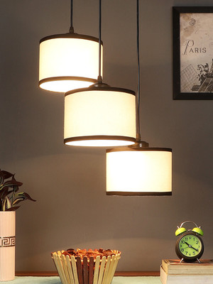 Devansh Devansh Multicolor Cotton Round Drum Cluster Hanging Lamp Pendant Lamp Ceiling Lamp(White)