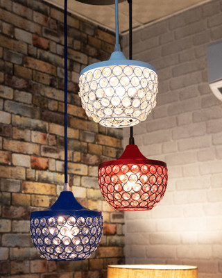 Homesake 3-lights Round Cluster Chandelier Crystal hanging goblet with Braided Cord Chandelier Ceiling Lamp(Multicolor)