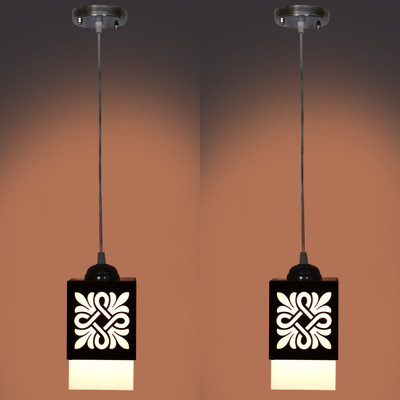 Gojeeva Wooden Hanging Lamp Without Bulb(PACK OF 2) Pendants Ceiling Lamp(Black)
