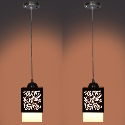 Gojeeva Wooden Hanging Lamp Without Bulb(PACK OF 2) Pendants Ceiling Lamp(Black)