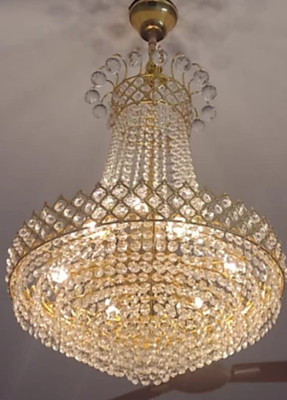 Shri Mahal Antiques LED Crystal Big Size Jhhomar Light For Living Room/Hall/Bed Room Chandelier Ceiling Lamp(Gold, Clear)