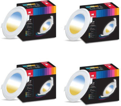HAVELLS 10W FAZER NEO Round Led Panel Downlight Color Changing Light Pack of 4 Junction Box Ceiling Light Ceiling Lamp(White)
