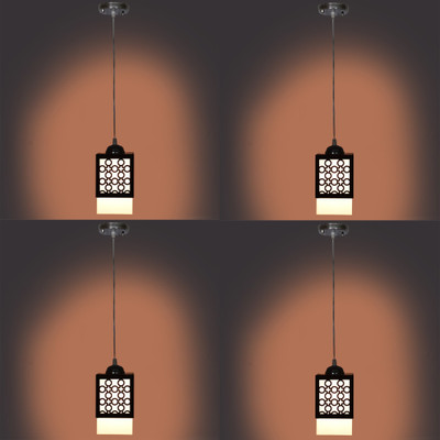 Gojeeva Wooden Hanging Lamp Without Bulb(PACK OF 4) Pendant Lamp Ceiling Lamp(Brown)