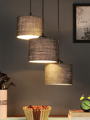 Devansh Devansh Grey Jute Round Drum Cluster Hanging Lamp Pendant Lamp Ceiling Lamp(Grey)