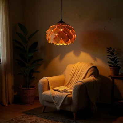 DECODELIGHT HOME Handcrafted Wooden Petal Hanging Light for Diwali & Home Decor |Corded Electric| Pendant Lamp Ceiling Lamp(Brown)