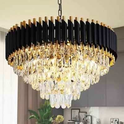 NOZZ Chandelier Black gold polish 500m chandelier hanging ceiling pendant jhoomer Chandelier Ceiling Lamp(Black, Gold)