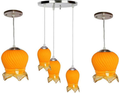 VAGalleryKing Multicolor Glass Decorative 3Lite Ceiling Lamp With 2 Hanging Light Combo Pack Pendant Lamp Ceiling Lamp(Yellow)