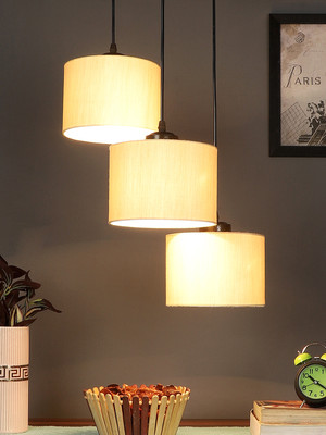 Devansh Devansh off-white Cotton Round Drum Cluster Hanging Lamp Pendant Lamp Ceiling Lamp(White)