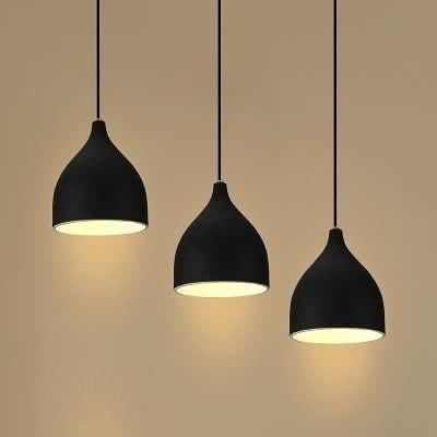 KINIS KIN-6 INCH PLAIN BLACK LINEAR THAALI Cluster Pendant Light Chandelier Ceiling Lamp(Black)