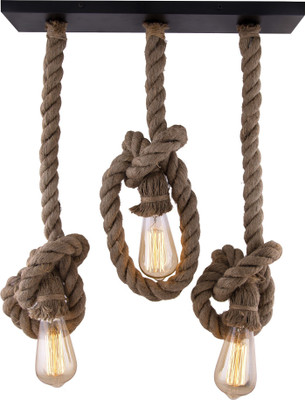 Homesake 3-lights Linear Cluster Chandelier Edison Rustic Rope hanging Pendant Light, kitchen area and dining room light Pendant Lamp Ceiling Lamp(Beige, Black)