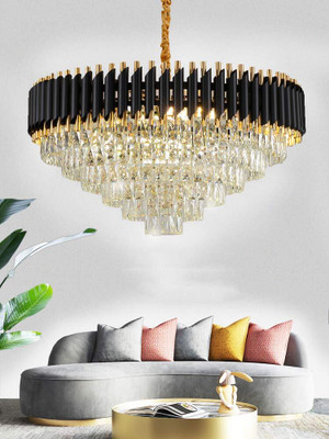 Adwait 750mm Modern Crystal Ceiling Lamp Pandant Jhumar (Black Gold) Chandelier Ceiling Lamp(Multicolor)