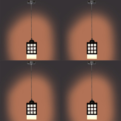 Gojeeva Wooden Hanging Lamp Without Bulb(PACK OF 4) Pendant Lamp Ceiling Lamp(Brown)