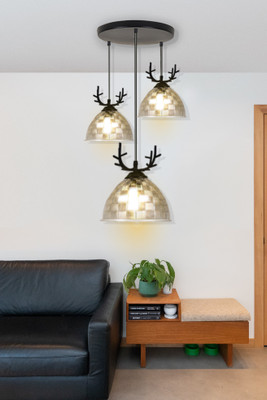 GAUVIK GAU -ZED PVC GLASS ROUND THALI Chandelier Ceiling Lamp(Clear)