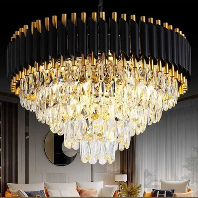 Yavik Chandelier crystal 500mm black gold polish metal jhumar big size ceiling light Chandelier Ceiling Lamp(Gold, Black)