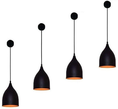 Areezo Areezo Vintage Metal Round Black Metal Aluminium Hanging Pendant Ceiling Light Lamp (Bulb Not Included) ( Pack of 4 ) Pendant Lamp Ceiling Lamp(Black, Orange)