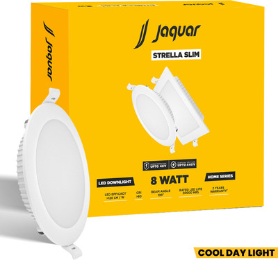Jaquar Strella Slim 8W Round Recess Down Light - Cool White (Pack of 1) Ceiling Light Ceiling Lamp(White)