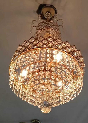 Shri Mahal Antiques Crystal Big Size Jhhomar Light For Living Room/Hall/Bed Room etc Chandelier Ceiling Lamp(Gold, Clear)
