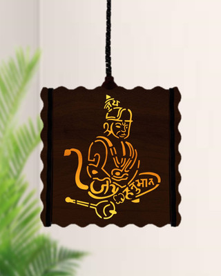 US DZIRE 5692 Hanumanji craft wooden lamp shade (With Bulb) Light For Home , Pooja ghar Pendant Lamp Ceiling Lamp(Yellow, Brown)
