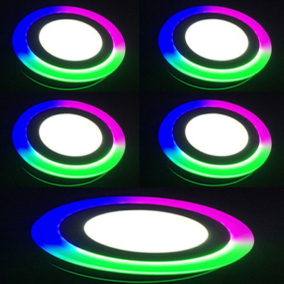 Tryka 12 watt (6+3) LED Round Panel Light Ceiling POP Down Indoor Light LED 3D Effect Lighting (Double Color) Multi Coloured & White pack of 5 Recessed Ceiling Light Ceiling Lamp(Multicolor)