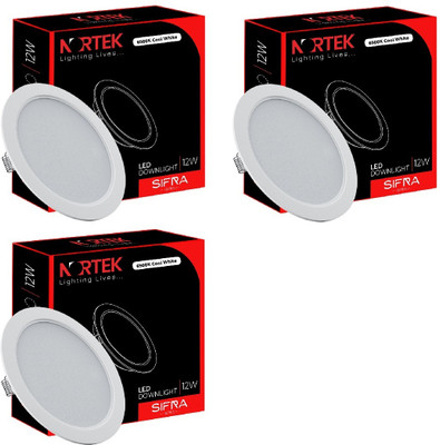 Nortek Sifra 12W Led Downlight for Living Room, Kitchen, Bedroom Cool White Pack of 3 Downlighter Ceiling Light Ceiling Lamp(White)