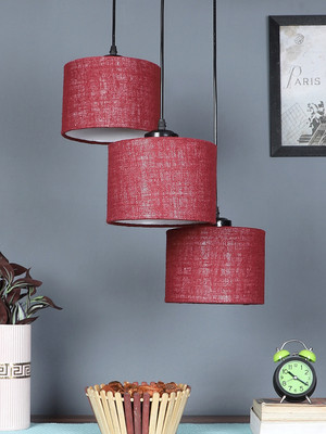 Devansh Devansh Maroon Jute Round Drum Cluster Hanging Lamp Pendant Lamp Ceiling Lamp(Maroon)
