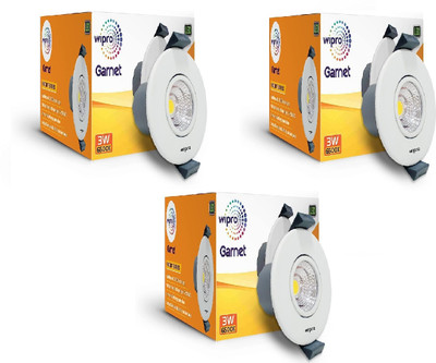 Wipro Garnet 3w mini spotlight, pack of 3 Recessed Ceiling Light Ceiling Lamp(White)