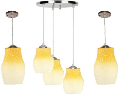 VAGalleryKing Multicolor Glass Decorative 3Lite Ceiling Lamp With 2 Hanging Light Combo Pack Pendants Ceiling Lamp(Yellow)