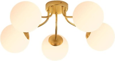 Prop It Up Modern Sputnik 5-Head E27 Frosted Glass Globe chandelier bulb not included Chandelier Ceiling Lamp(Gold)