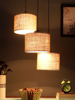Devansh Devansh Beige Jute Round Drum Cluster Hanging Lamp Pendant Lamp Ceiling Lamp(Beige)
