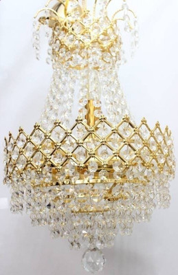 PRALINZ Exclusive Crystal Chandelier Light for Living Room Bed Room Hall Hotel Chandelier Ceiling Lamp(Gold, Clear)