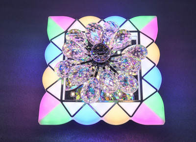 Swanart Dynamic Crystal Blossom Chandelier with Moving Multi-Color Square Lights Chandelier Ceiling Lamp(Multicolor)