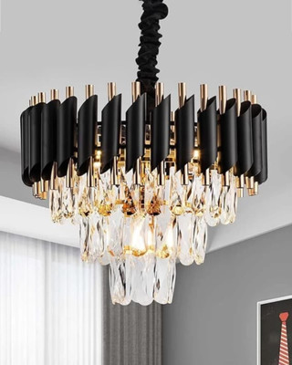 Luxara premium 400mm black gold crystal hanging pandent chandeliers jhumar Chandelier Ceiling Lamp(Black, Gold)