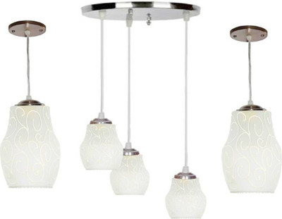 VAGalleryKing Multicolor Glass Decorative 3Lite Ceiling Lamp With 2 Hanging Light Combo Pack Pendants Ceiling Lamp(White)