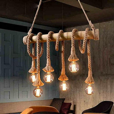 ZESTRUM Retro Bamboo Rope Pendant Lamp (6-Light)(Bulb not Included) Pendant Lamp Ceiling Lamp(Beige)