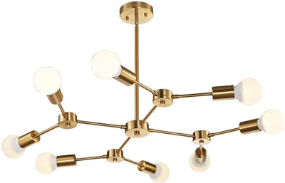 Prop It Up 8 Lamp E27 Modern Style Brass Finish Mid Century Semi Flush Mount Type Sputnik Chandelier Ceiling Lamp(Gold)