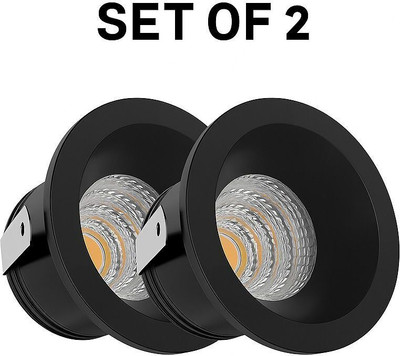 ALTRALIGHTS 3W Pack of 2 Energy-Efficient Warm White Light Metal Button Recessed Ceiling Lamp(Black)