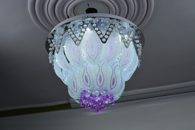 Prop It Up Round Shaped LED Chandelier Asfour/K-9 Crystals with MUlticolor LED 50 cm Size led Multicolor Bluetooth Musical Chandelier design-500/9265 Chandelier Ceiling Lamp(Gold)