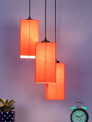 Devansh Devansh Orange Cotton Square Cluster Hanging Lamp Pendant Lamp Ceiling Lamp(Orange)
