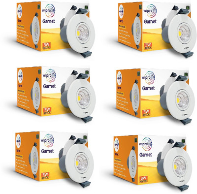 Wipro Garnet 3w mini spotlight, pack of 6 Recessed Ceiling Light Ceiling Lamp(White)